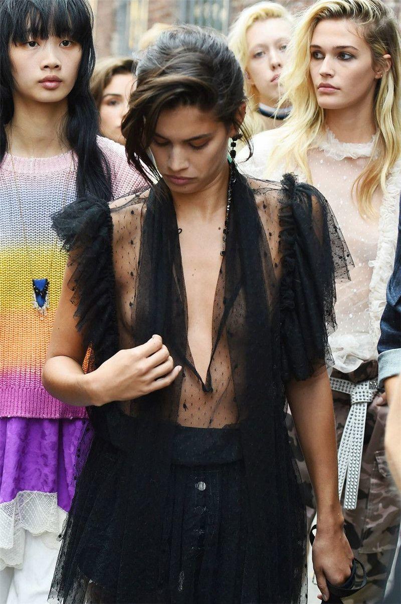 Sara Sampaio wears a see through black dress at the Zadig &amp; Voltaire SpringSumme.jpg