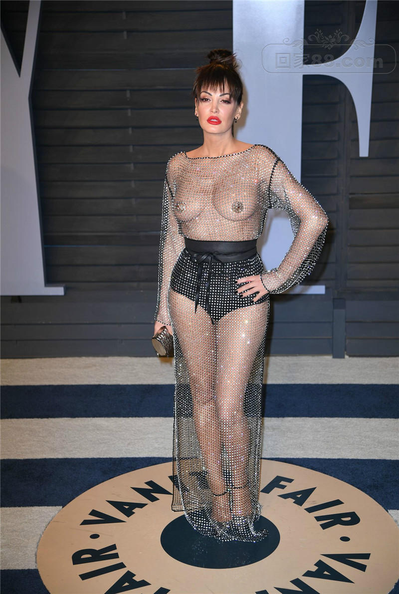 Bleona Qereti braless in a see through dress at the 2018 Vanity Fair Oscar Party.jpg